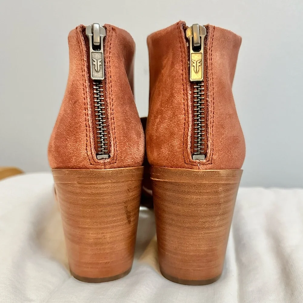 Frye Tash Rose Suede Leather Strappy Sandal Peep Toe Ankle Bootie NWOT size 10 - Picture 4 of 13